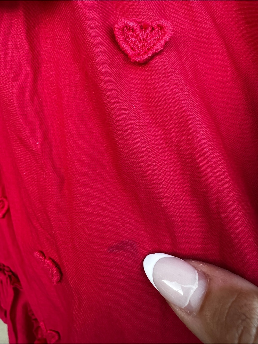 Farm Rio Red Smocked Ruffled 3D Heart Blouse - Picture 6 of 10